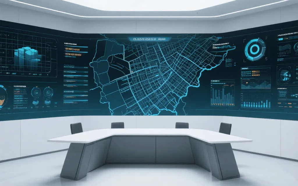 网络与信息安全指挥屏与城市赛事数字系统的抽象画面
